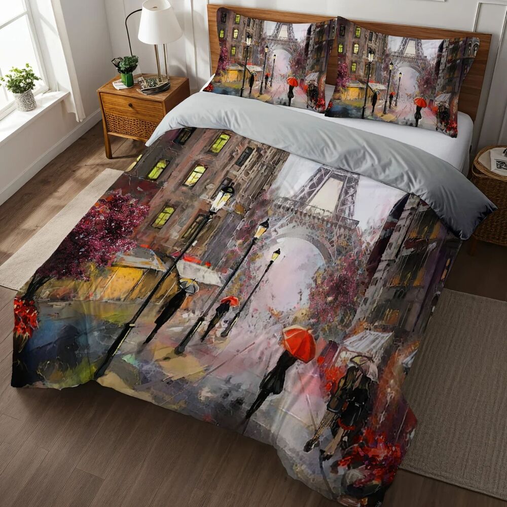 NIB - King Duvet & 2 Pillow Cases "Romance & Rain in Paris" 103.94''*90.16''